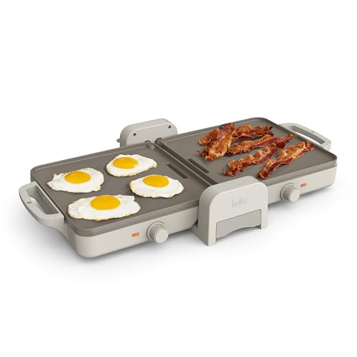 Version 1.0.0 Bella 10"x 20" Ceramic Fold-n-Store Dual Temp Griddle, Fits-anywhere Kitchenware, EverGood Ceramic Nonstick Coating, 2 Temperature Zones up to 400°F, Dishwasher Safe Drip Tray, 1500 Watt, Oatmilk - Image 1