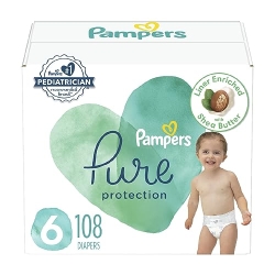 Pampers Pure Protection Diapers - Size 6, One Month Supply (108 Count), Hypoallergenic Premium Disposable Baby Diapers