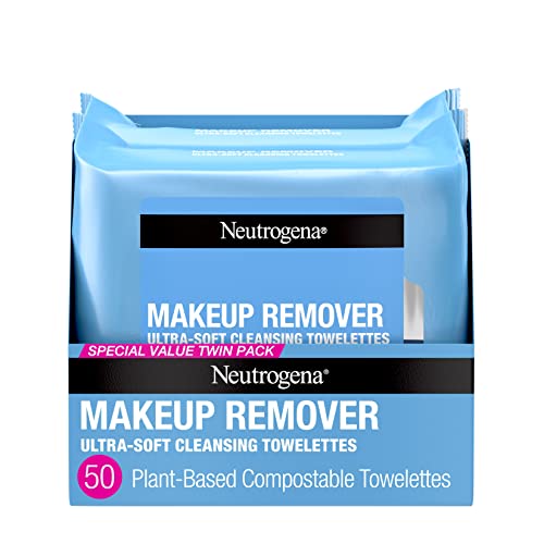 41n7Cb8jk-L.jpg Neutrogena Cleansing Fragrance Free Makeup Remover Face Wipes, Cleansing Facial Towelettes for Waterproof Makeup, Alcohol-Free, Unscented, 100% Plant-Based Fibers, Twin Pack, 2 x 25 ct - Image 1