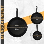Utopia Kitchen Pre Seasoned Cast Iron Skillet 3 Piece, Cast Iron Grill Pan, Frying Pans, Saute Fry Pan, Cast Iron Set (Black) - Image 6