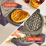 bella Flip-n-Store Belgian Waffle Maker, EverGood™ Ceramic Nonstick Coating, Fits-anywhere™ Kitchenware, Power Indicator Light & Touch Handle, 7” Wide & 1" Deep Plates, 1000 Watt, Plum - Image 6