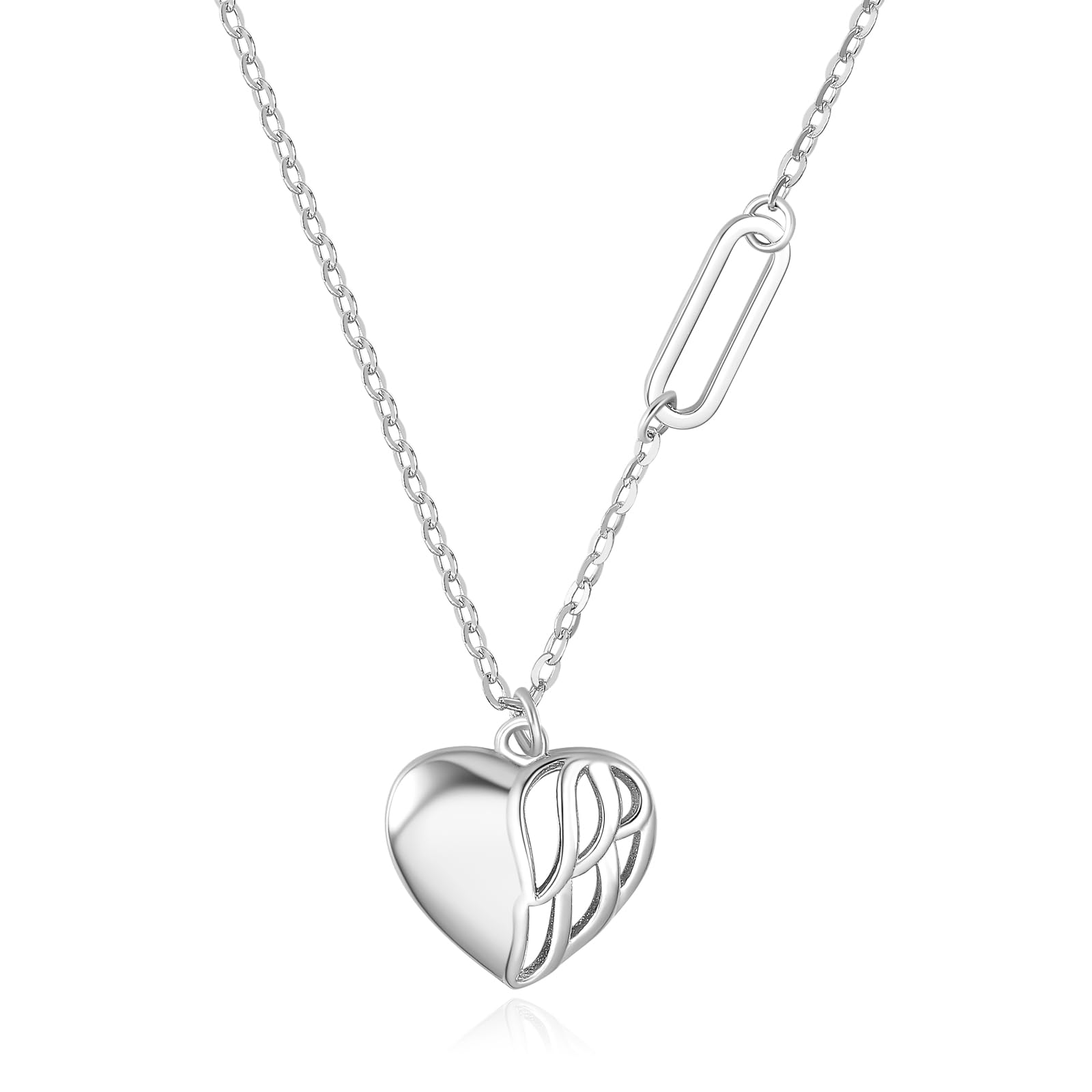 51UH3cMJs0L Aoliantty Pendant Necklace,925 Sterling Silver,Platinum Plated,Tiny Love Heart Shape,18 inches - Image 1