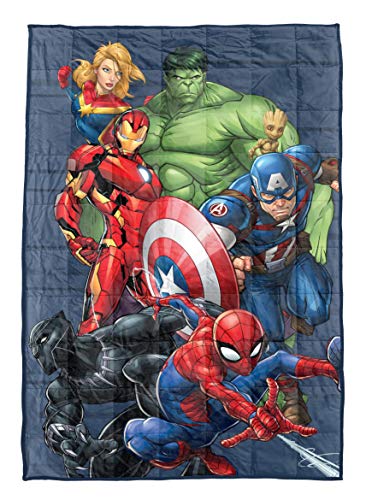 Version 1.0.0 Jay Franco Marvel Avengers Super Hero Squad Weighted Blanket Measures 40x60 inches 5lbs, Kids Bedding Features Captain America, Iron Man, Black Panther, Spiderman, Hulk & Captain Marvel - Image 1