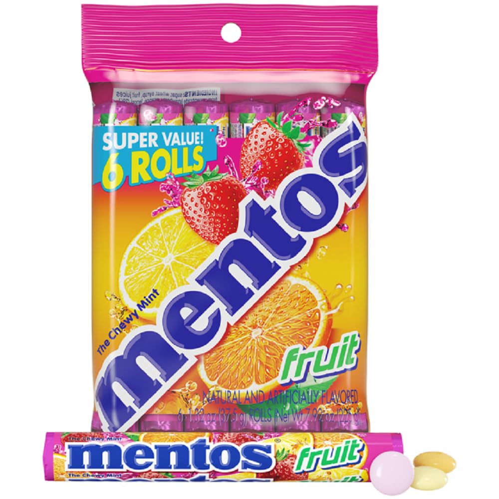 61RfF9MdMaL Mentos Candy, Mint Chewy Candy Roll, Fruit, Non-Melting, 1.32 Oz , 6 count(Pack of 1) - Image 1
