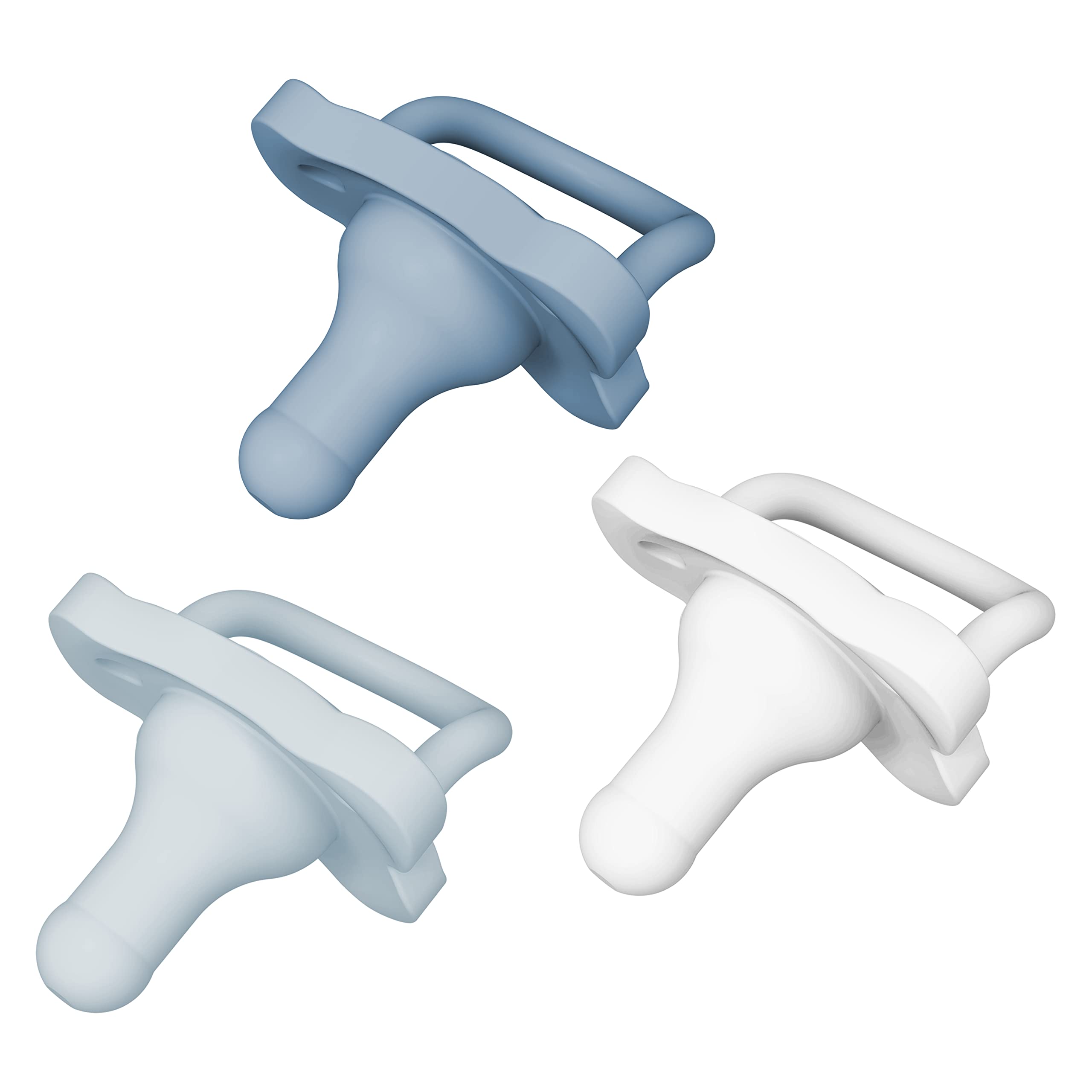 61qgoOHavgL Dr. Brown's HappyPaci 100% Silicone Baby Pacifier, Contoured One-Piece Design, White, Blue, Light Blue, 0-6m, BPA-Free, 3 Pack - Image 1