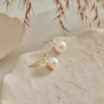 CUEZIY Pearl Earrings for Women 14K Gold Plated Hoop Earrings Freshwater Pearl Drop Earrings for Women Gold Pearl Dangle Huggie Earring Silver Post Hypoallergenic Earrings Pearl Jewelry Gifts for Her (G) - Image 5