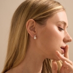 CUEZIY Pearl Earrings for Women 14K Gold Plated Hoop Earrings Freshwater Pearl Drop Earrings for Women Gold Pearl Dangle Huggie Earring Silver Post Hypoallergenic Earrings Pearl Jewelry Gifts for Her (G) - Image 4