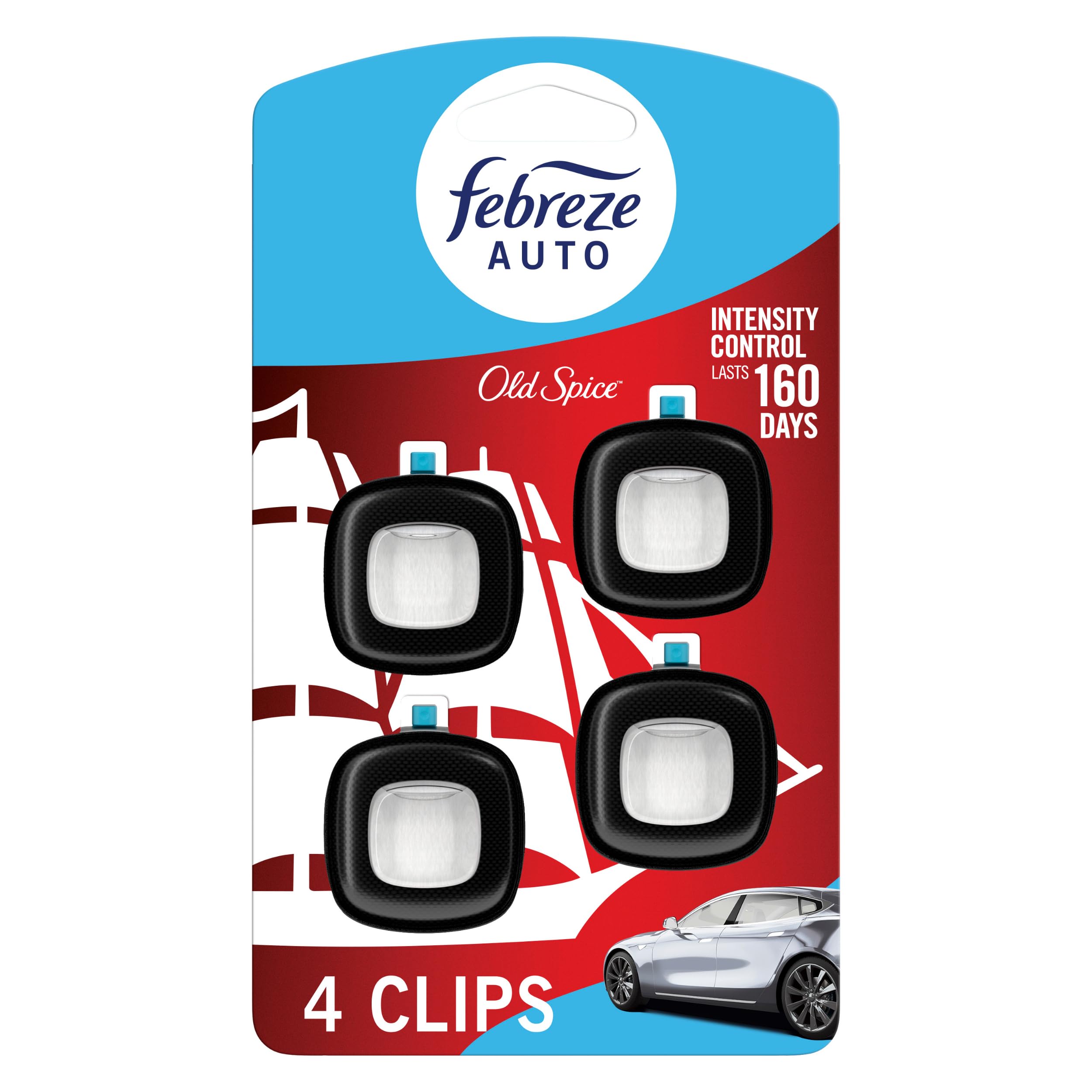 71FL8E7fe2L Febreze Car Air Freshener Vent Clip Old Spice Scent, .07 oz. Car Vent Clip, Pack of 4 - Image 1