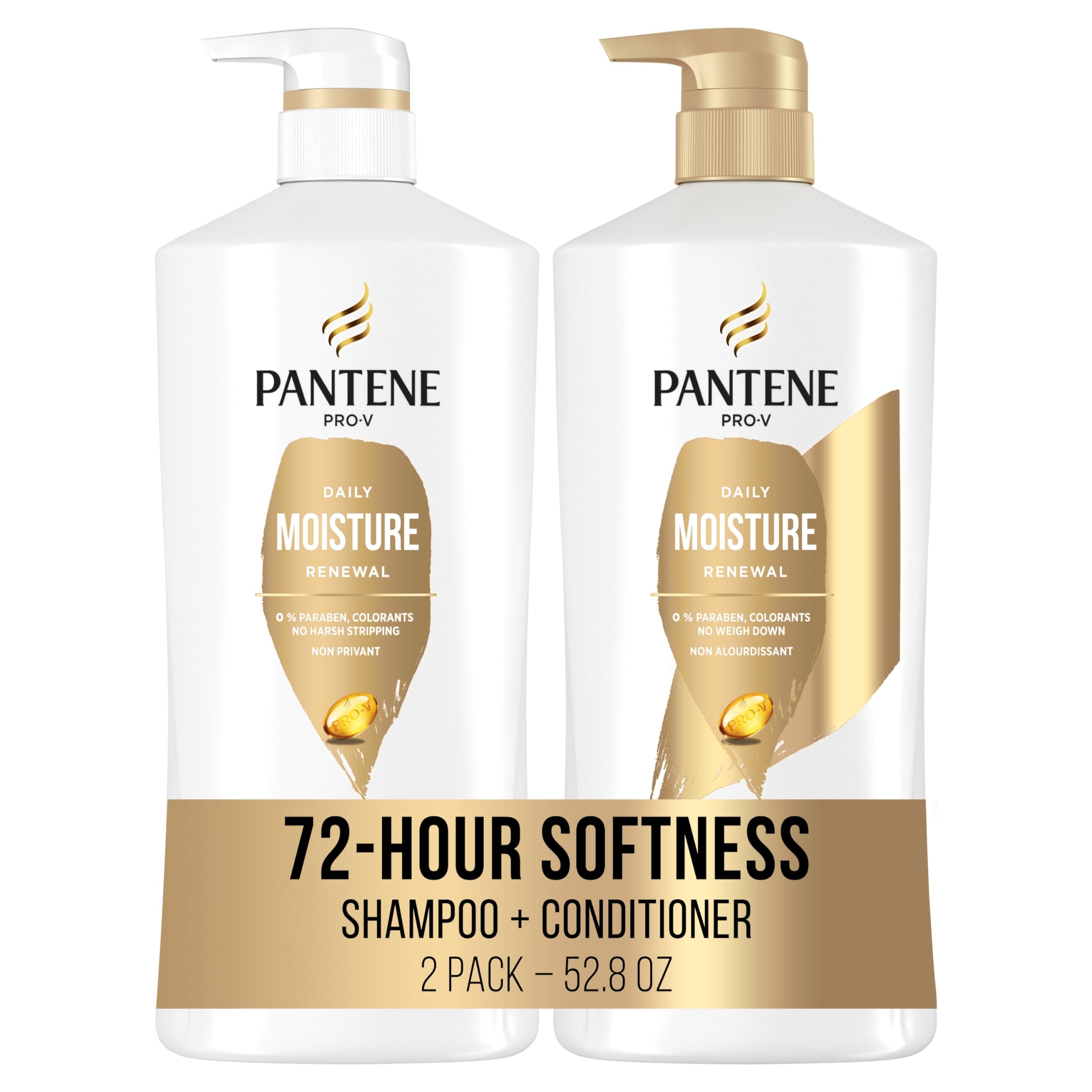 Version 1.0.0 Pantene Shampoo & Conditioner Set, Daily Moisture Renewal with Pro-V Nutrients for Dry, Color-Treated Hair, Long-Lasting Hydration & Nourishment, 27.7 Fl Oz Each, 2-Pack + Miracle Rescue Shot (0.5 Oz) - Image 1