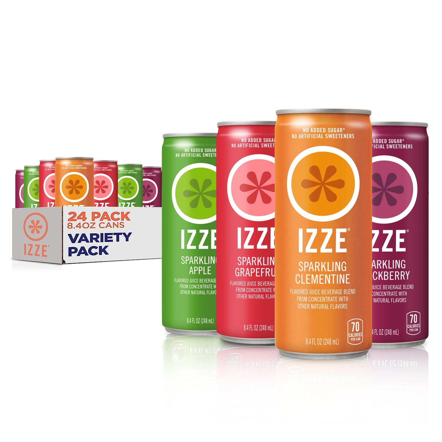 71Zo84rWl0L IZZE Sparkling Juice Beverage Blend, Variety Pack, Blackberry, Clementine, Apple, Grapefruit, No Sugar Added, 8.4 FL OZ, 24 Cans - Image 1