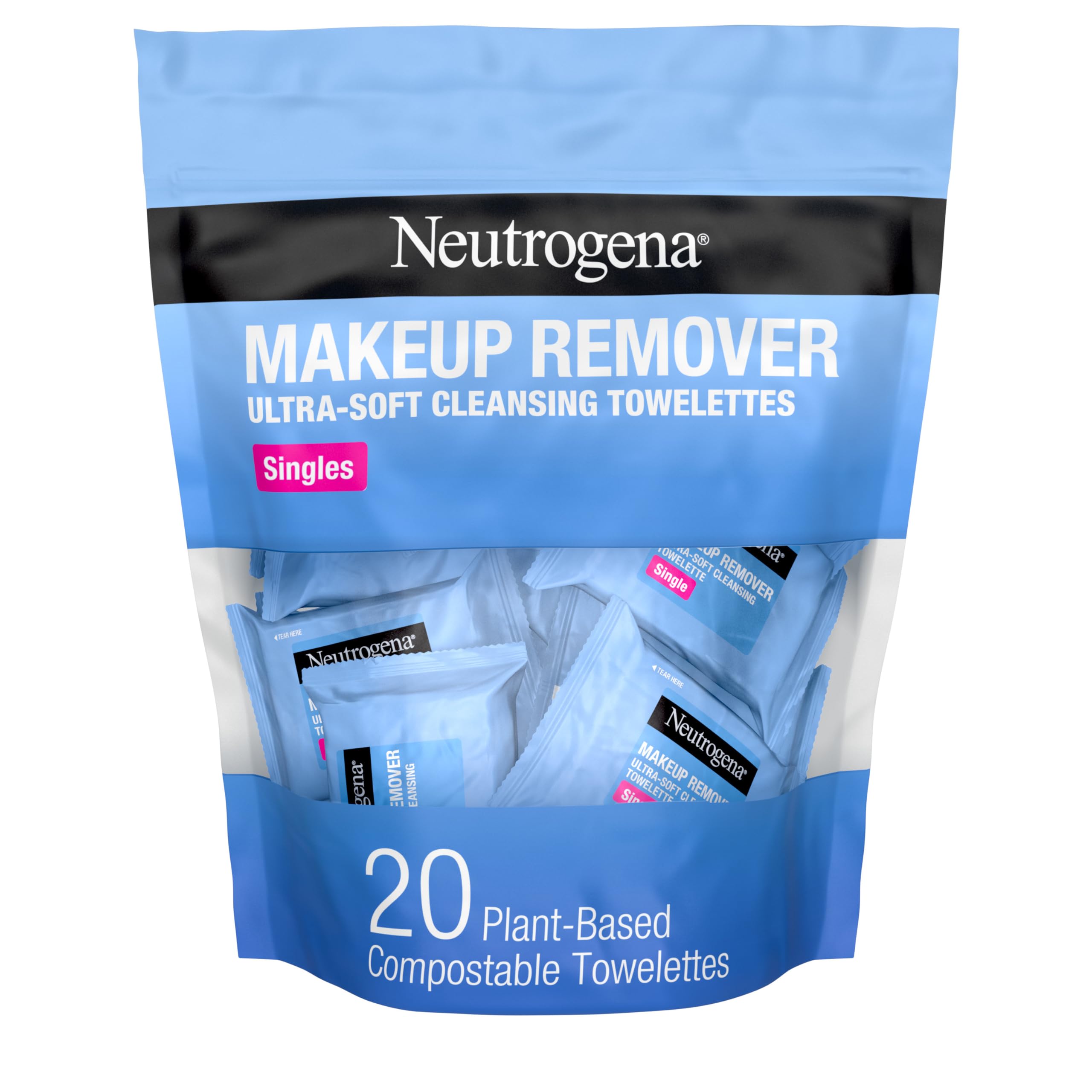 Version 1.0.0 Neutrogena Makeup Remover Wipes, Individually Wrapped Daily Face Wipes for Waterproof Makeup, Travel & On-the-Go Singles, 20 Count - Image 1