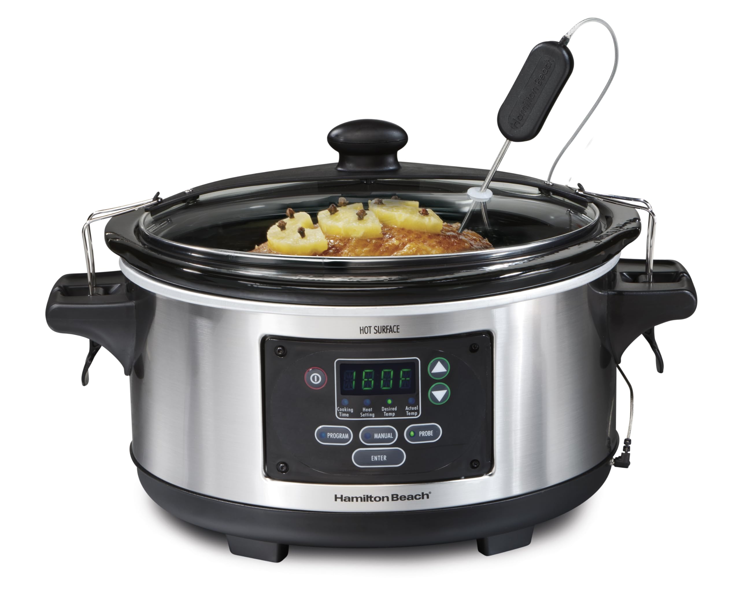 Version 1.0.0 Hamilton Beach Portable 6 Quart Set & Forget Digital Programmable Slow Cooker with Lid Lock, Temperature Probe, Dishwasher Safe Crock & Lid, Stainless Steel (33969A) - Image 1
