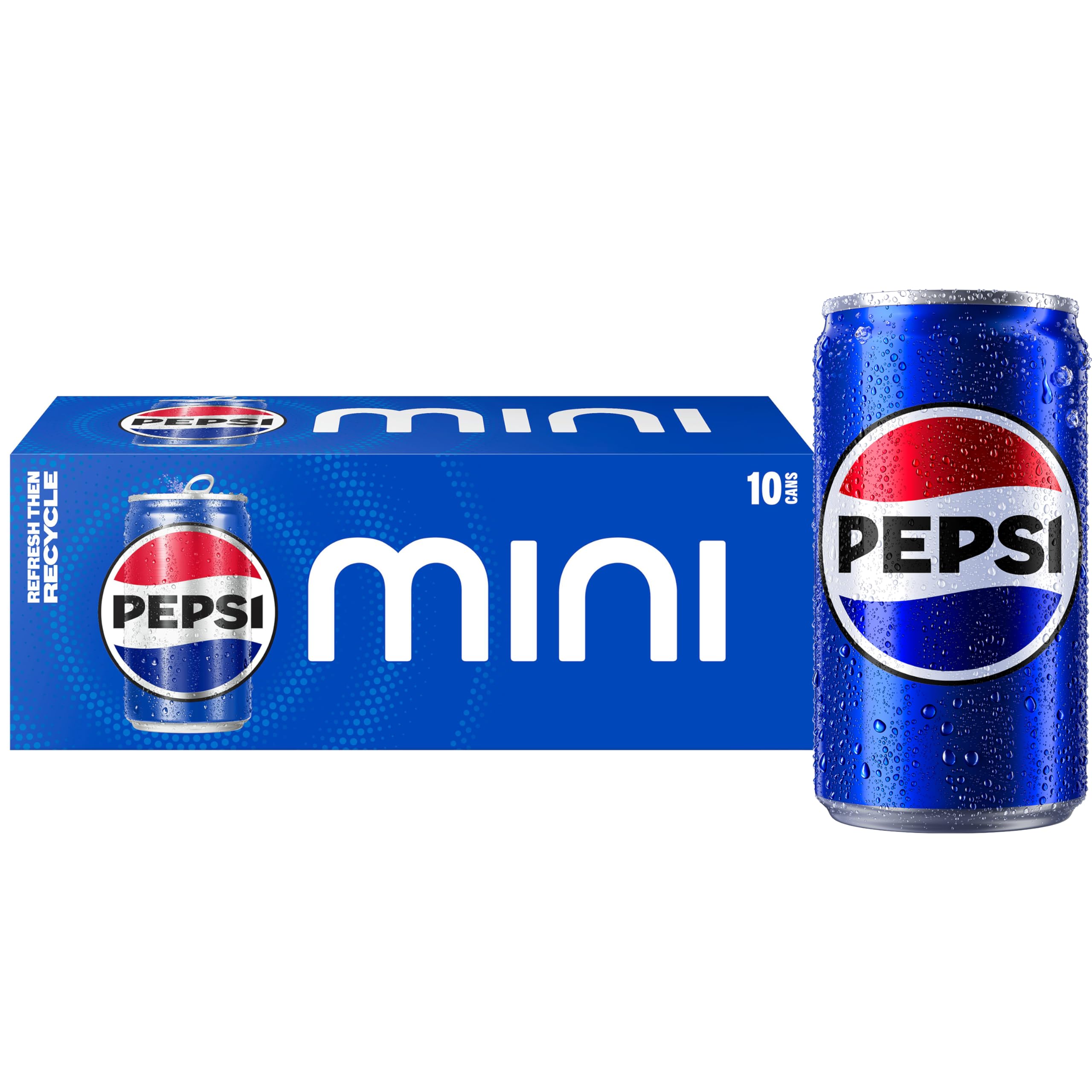 819xAbNeQyL Pepsi Soda, 7.5 Ounce Mini Cans, (10 Pack) (Packaging May Vary) - Image 1