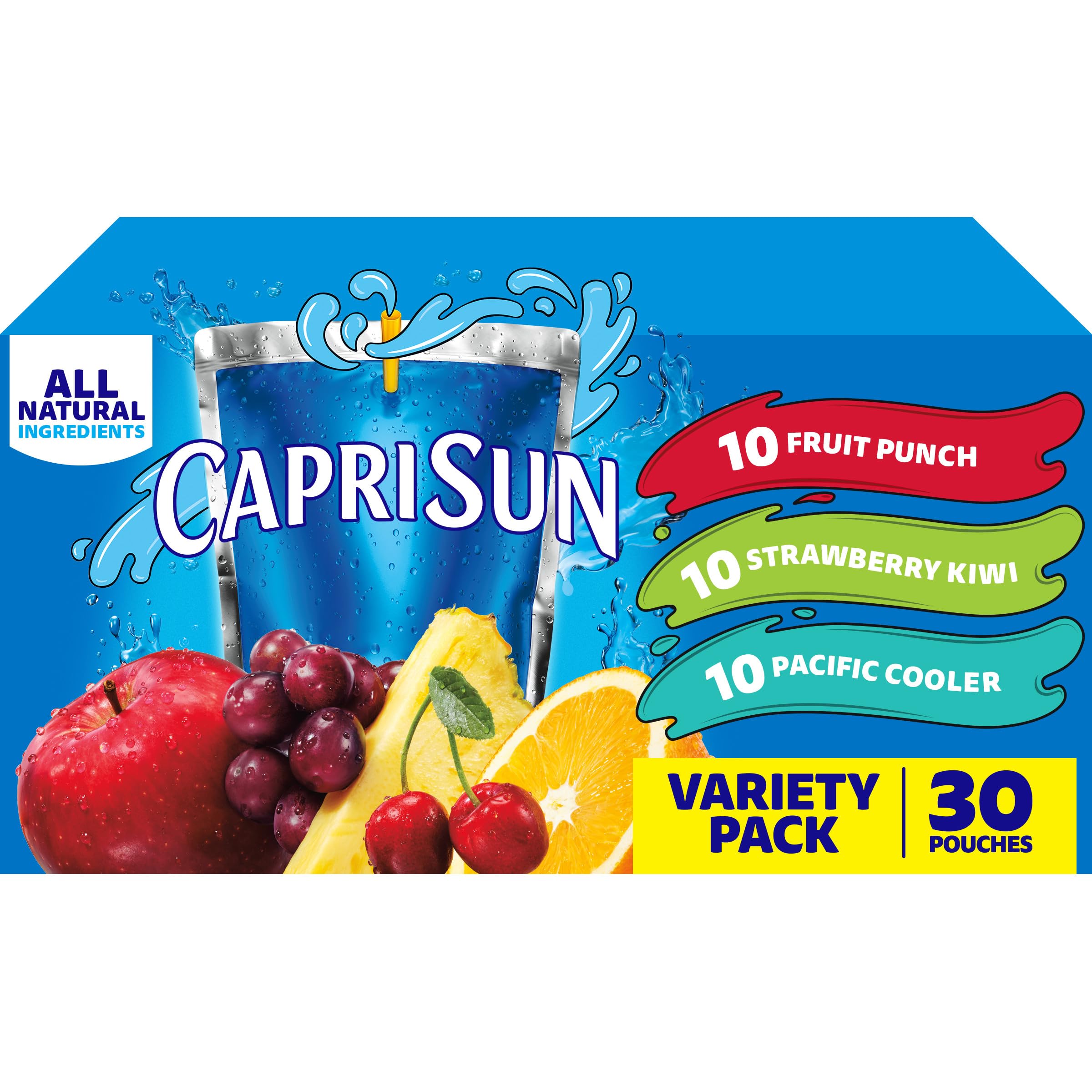 81CnolG3ZqL Capri Sun Fruit Punch, Strawberry Kiwi and Pacific Cooler Flavored Juice Drink Blend Variety Pack, 30 ct Box, 6 fl oz Pouches - Image 1