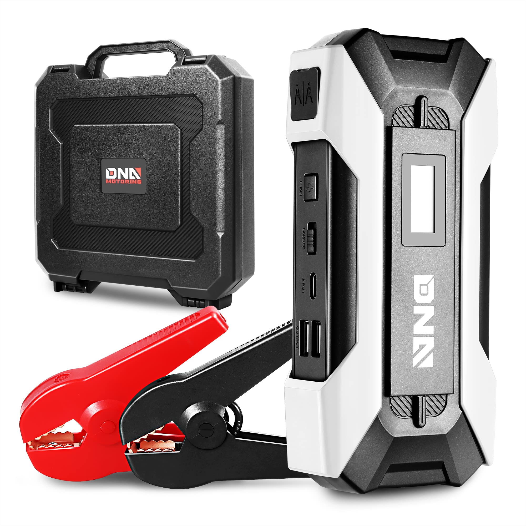 81GI-D3VvJL DNA MOTORING TOOLS-00269 12V 1500A 15000 mAh Multi-Function Portable Car Battery Jump Starter for Up to 7.0L Gas & 5.5L Diesel Engine, with Carry Case, White - Image 1