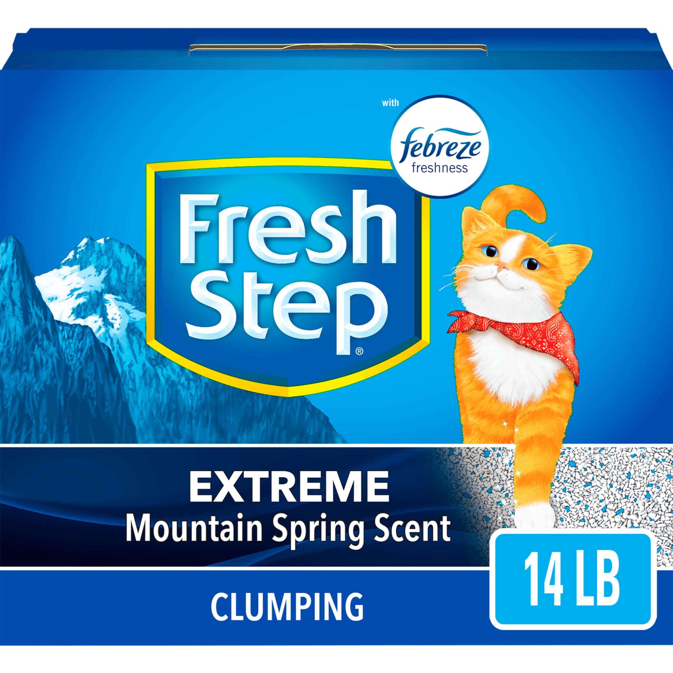 Version 1.0.0 Fresh Step Clumping Cat Litter, Extreme Odor Control, Mountain Spring Scent With Febreze, 14 lbs - Image 1