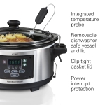 Hamilton Beach Portable 6 Quart Set & Forget Digital Programmable Slow Cooker with Lid Lock, Temperature Probe, Dishwasher Safe Crock & Lid, Stainless Steel (33969A) - Image 5