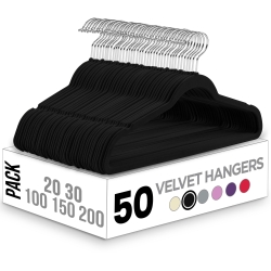 Utopia Home Velvet Hangers 50 Pack - Non-Slip Clothes Hanger Black with 360 Degree Rotatable Hook - Heavy Duty Coat Hanger - Pants Hangers