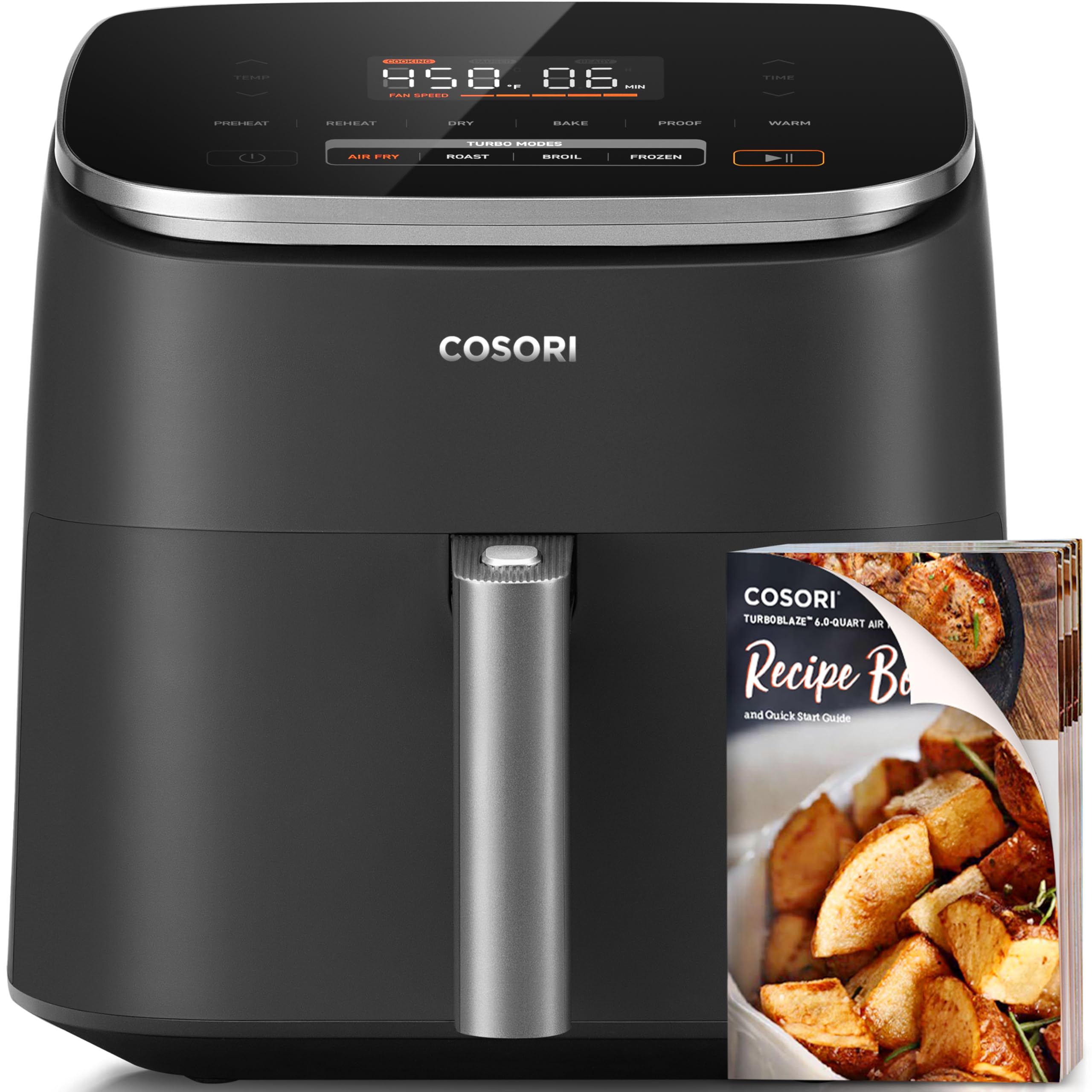 Version 1.0.0 COSORI Air Fryer 9-in-1, Compact & Large 6-Qt, Fast Turbo Modes, 90°–450°F Even Results With Precise Temperature Control, Up to 95% Less Oil*, Roast, Bake, Dry, Reheat, Frozen, Broil, Proof, Grey - Image 1