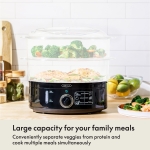 BELLA Two Tier Food Steamer with Dishwasher Safe Lids and Stackable Baskets & Removable Base for Fast Simultaneous Cooking - Auto Shutoff & Boil Dry Protection, Stainless Steel, 7.4 QT, Black - Image 7