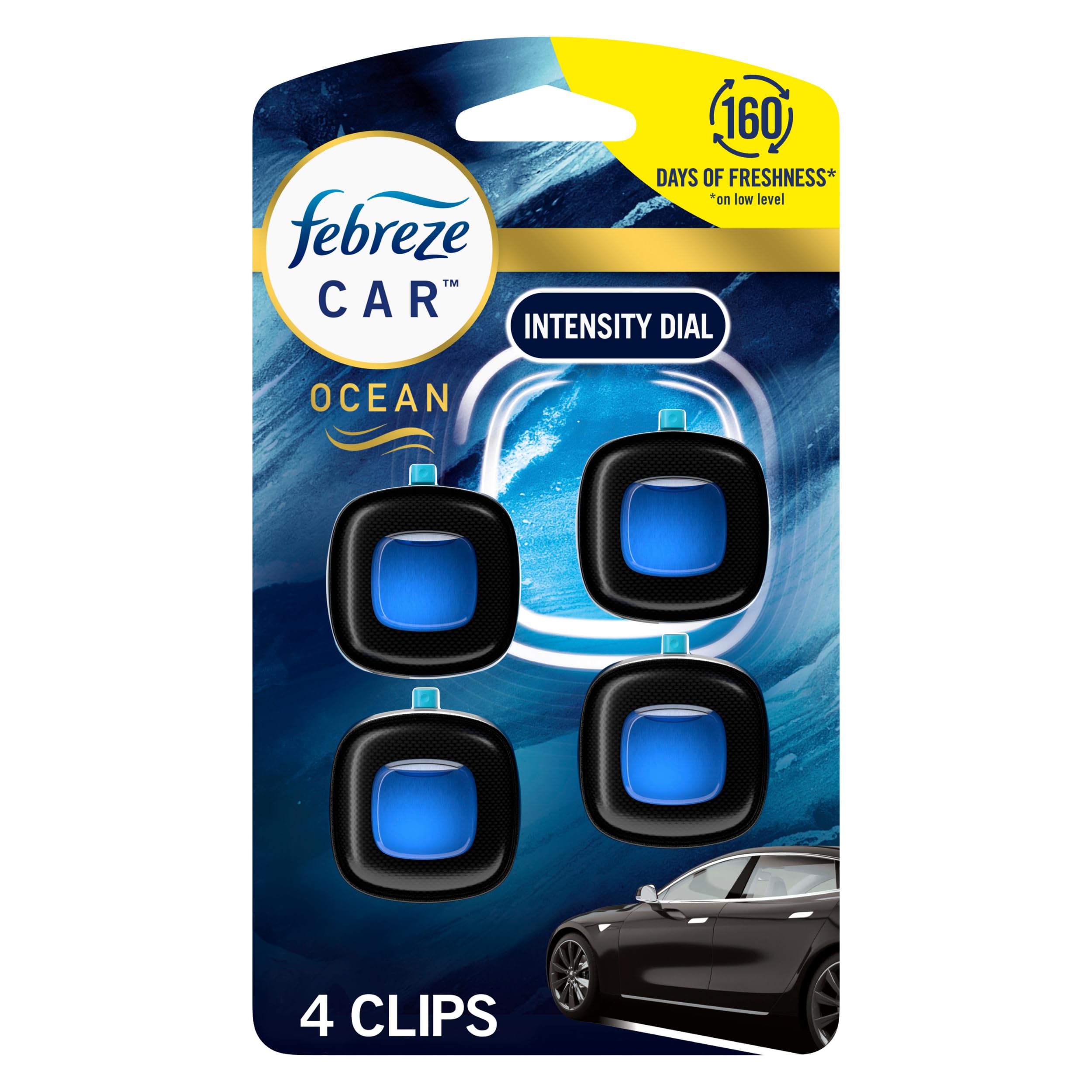 81gIKlb1MdL Febreze Car Ocean Scent Air Freshener Vent Clip, .07 oz. Car Vent Clip, Pack of 4 - Image 1