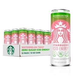 Starbucks Iced Energy Drink, Watermelon Splash, Zero Sugar Energy Drink, Plant Based Caffeine, Hydration, Mental Clarity, 12 Fl Oz Cans (Pack of 12)