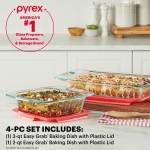 Pyrex 4-Piece Extra Large Glass Baking Dish Set With Lids and Handles, Oven and Freezer Safe - Image 2