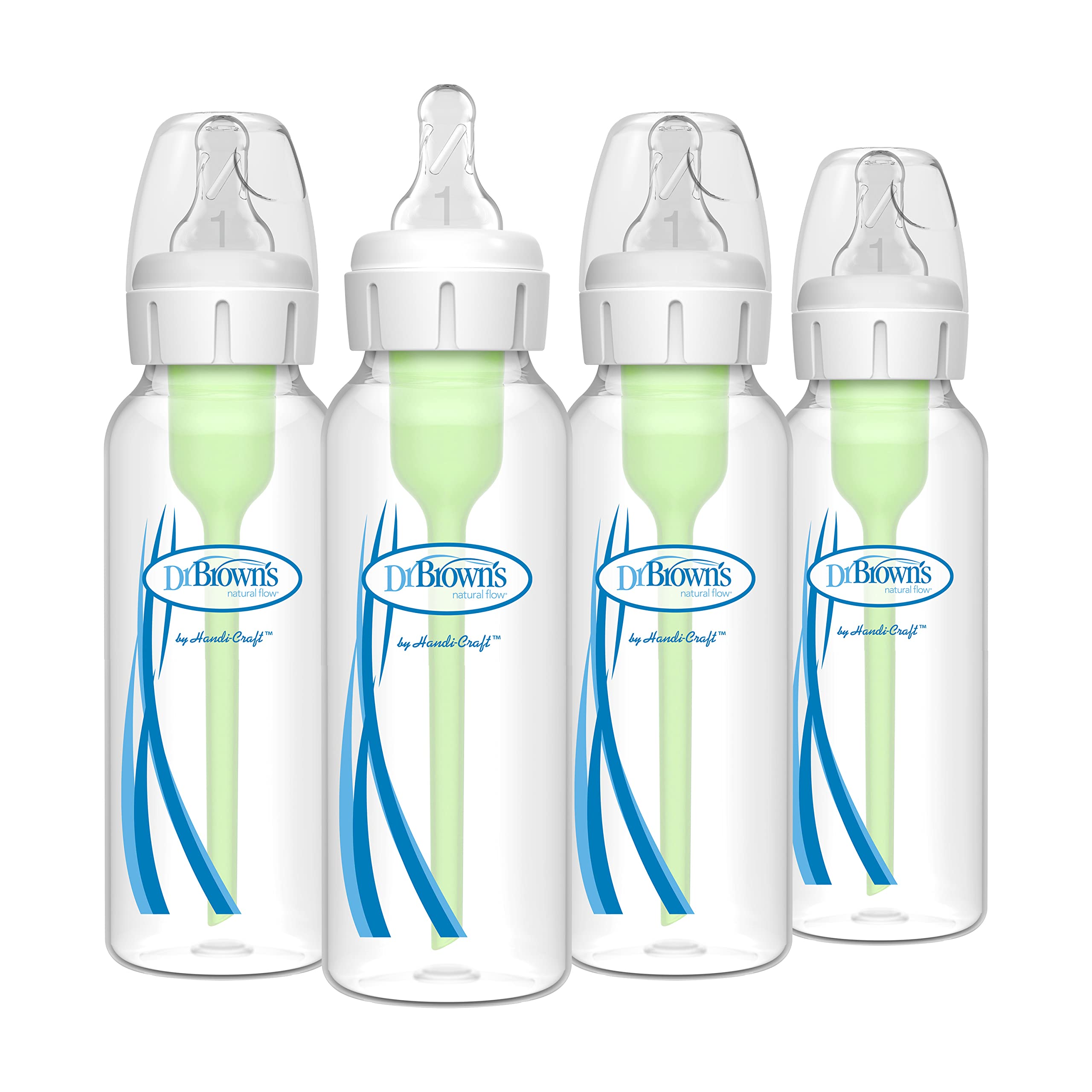 81vLrLJ-5mL Dr. Brown's Natural Flow Anti-Colic Options+ Narrow Baby Bottle, 8 oz/250 mL, with Level 1 Slow Flow Nipples, 0m+, 4 Pack - Image 1