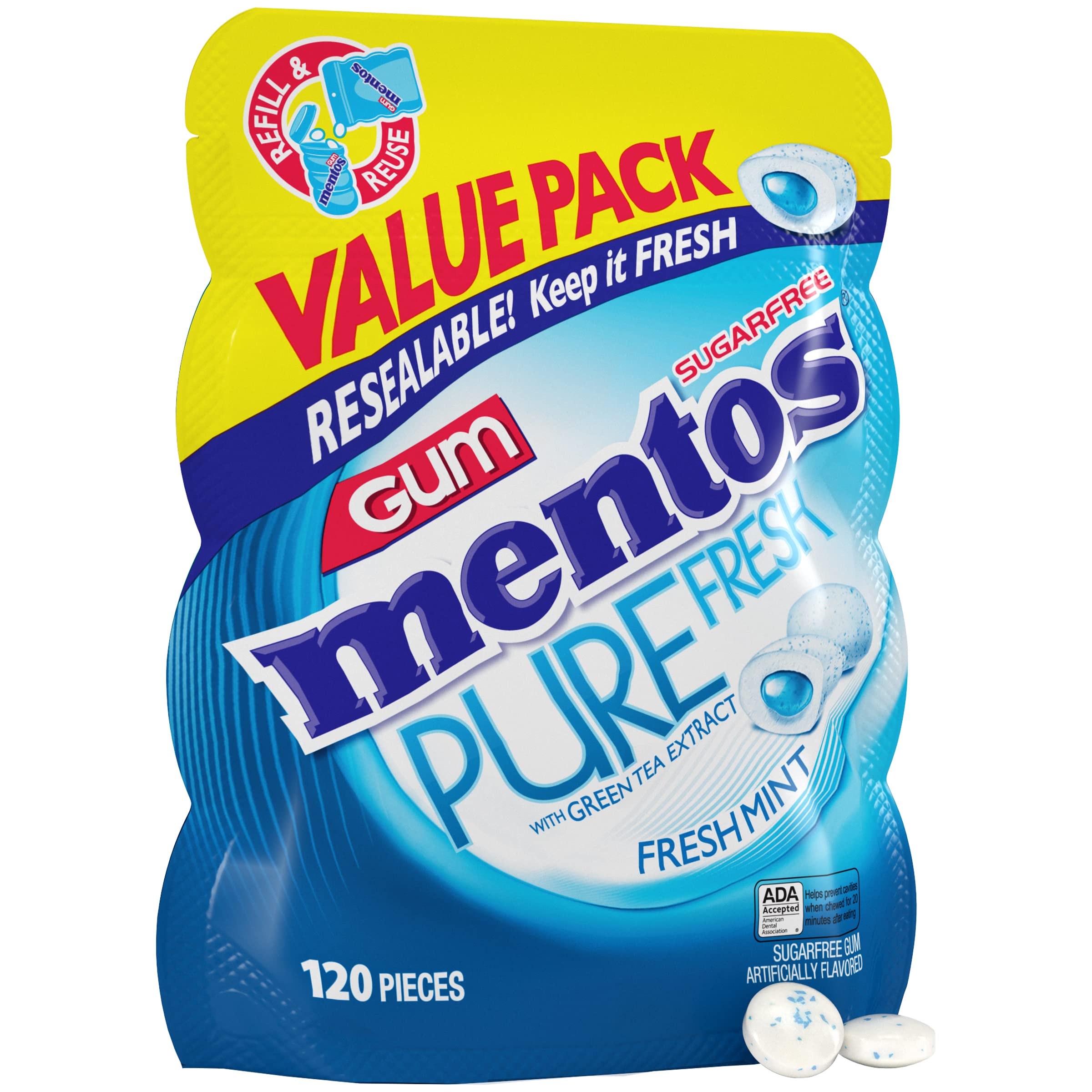 81yqhp7zKtL Mentos Pure Fresh Sugar-Free Chewing Gum with Xylitol, Fresh Mint, 120 Piece Bulk Resealable Bag (Pack of 1) - Image 1