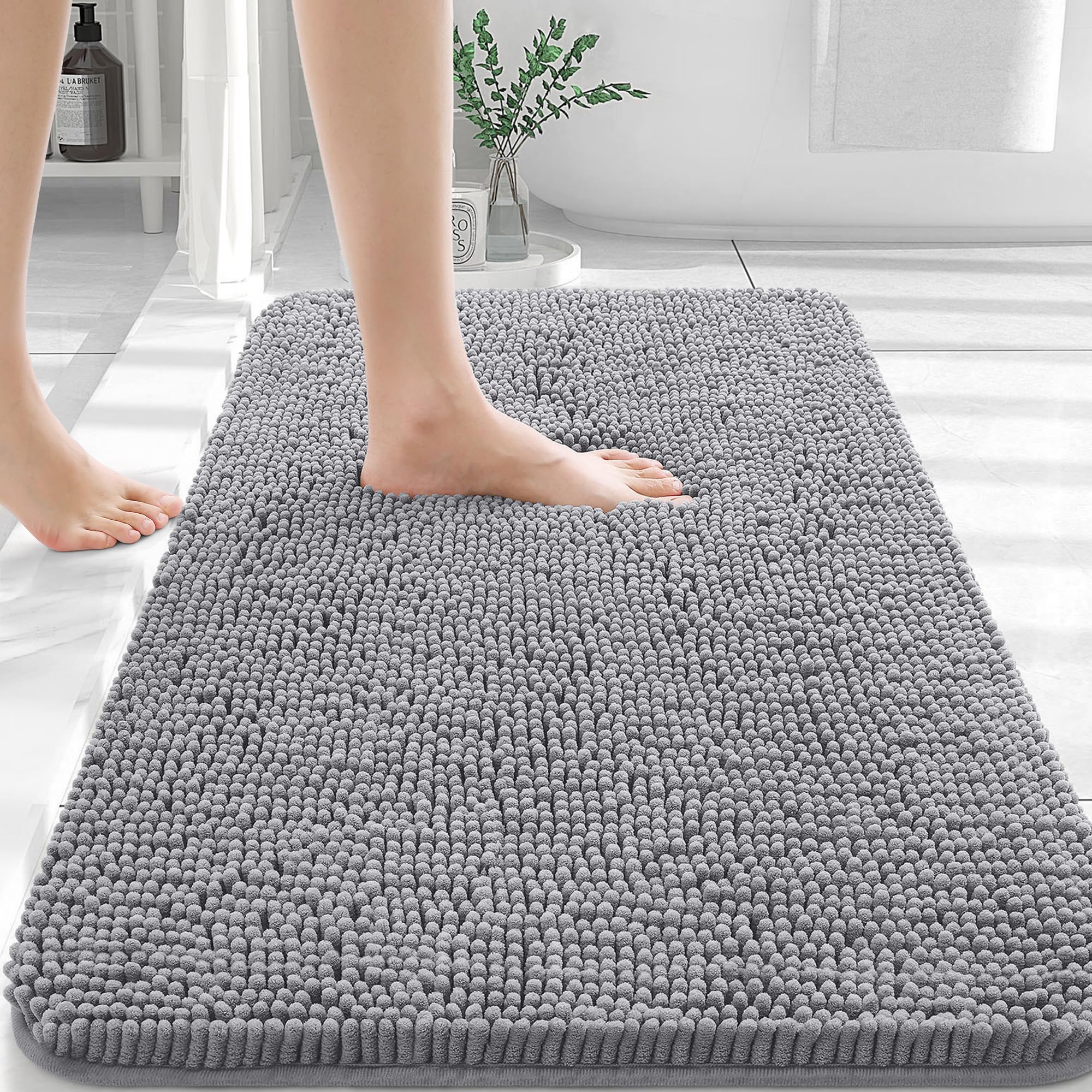 91MTW21x7pL OLANLY Bathroom Rugs 30x20, Extra Soft Absorbent Chenille Bath Rugs, Rubber Backing Quick Dry, Machine Washable Bath Mats for Bathroom Floor, Tub and Shower, Home Decor Accessories, Grey - Image 1