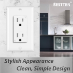 BESTTEN 15 Amp Tamper-Resistant Decor Receptacle Outlet, Residential and Commercial Use, Wallplate Included, 15A/125V/1875W, UL Listed, 10 Pack, White - Image 5