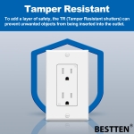 BESTTEN 15 Amp Tamper-Resistant Decor Receptacle Outlet, Residential and Commercial Use, Wallplate Included, 15A/125V/1875W, UL Listed, 10 Pack, White - Image 7