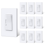 BESTTEN 10 Pack Super Slim Digital Dimmer Light Switch, Quiet Rocker, Max 300W LED, CFL, 600W Halogen, Single Pole or 3 Way Dimmable Switch, Screwless Wallplate Included, ETL Listed, White