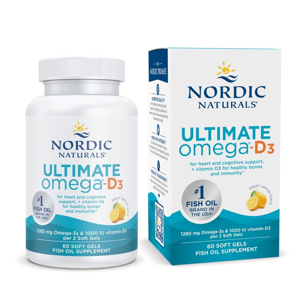 Version 1.0.0 Ultimate Omega-D3, Lemon Flavor - 1280 mg Omega-3 + 1000 IU Vitamin D3 - Image 1
