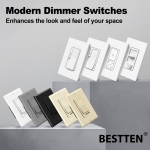 BESTTEN 5 Pack Dimmer Light Switch, Single Pole or 3-Way, Compatible with Dimmable LED, CFL, Incandescent and Halogen Bulb, LED Slide Dimmer Switch, Neutral Wire Not Required, 120VAC, UL Listed, White - Image 2