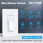 BESTTEN 10 Pack Super Slim Digital Dimmer Light Switch, Quiet Rocker, Max 300W LED, CFL, 600W Halogen, Single Pole or 3 Way Dimmable Switch, Screwless Wallplate Included, ETL Listed, White - Image 6