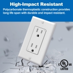 BESTTEN 15 Amp Tamper-Resistant Decor Receptacle Outlet, Residential and Commercial Use, Wallplate Included, 15A/125V/1875W, UL Listed, 10 Pack, White - Image 6