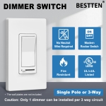BESTTEN 5 Pack Dimmer Light Switch, Single Pole or 3-Way, Compatible with Dimmable LED, CFL, Incandescent and Halogen Bulb, LED Slide Dimmer Switch, Neutral Wire Not Required, 120VAC, UL Listed, White - Image 9