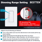 BESTTEN Super Slim Dimmer Light Switch, Quiet Rocker, Single Pole or 3 Way Dimmable Switch, Max 300W LED, CFL, 600W Incandescent, Screwless Wall Plate Included, ETL Listed, 6 Pack, White - Image 5